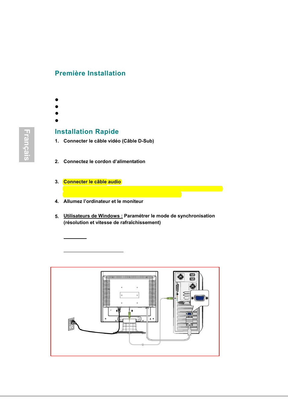 Première installation, Installation rapide, Français | AOC 177Sa-1 User Manual | Page 17 / 37