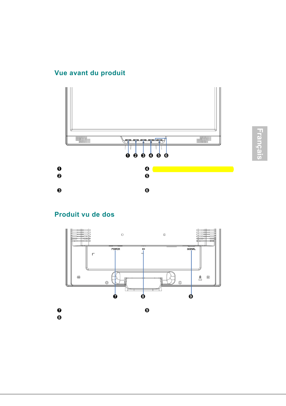 Vue avant du produit, Produit vu de dos, Français | AOC 177Sa-1 User Manual | Page 18 / 37