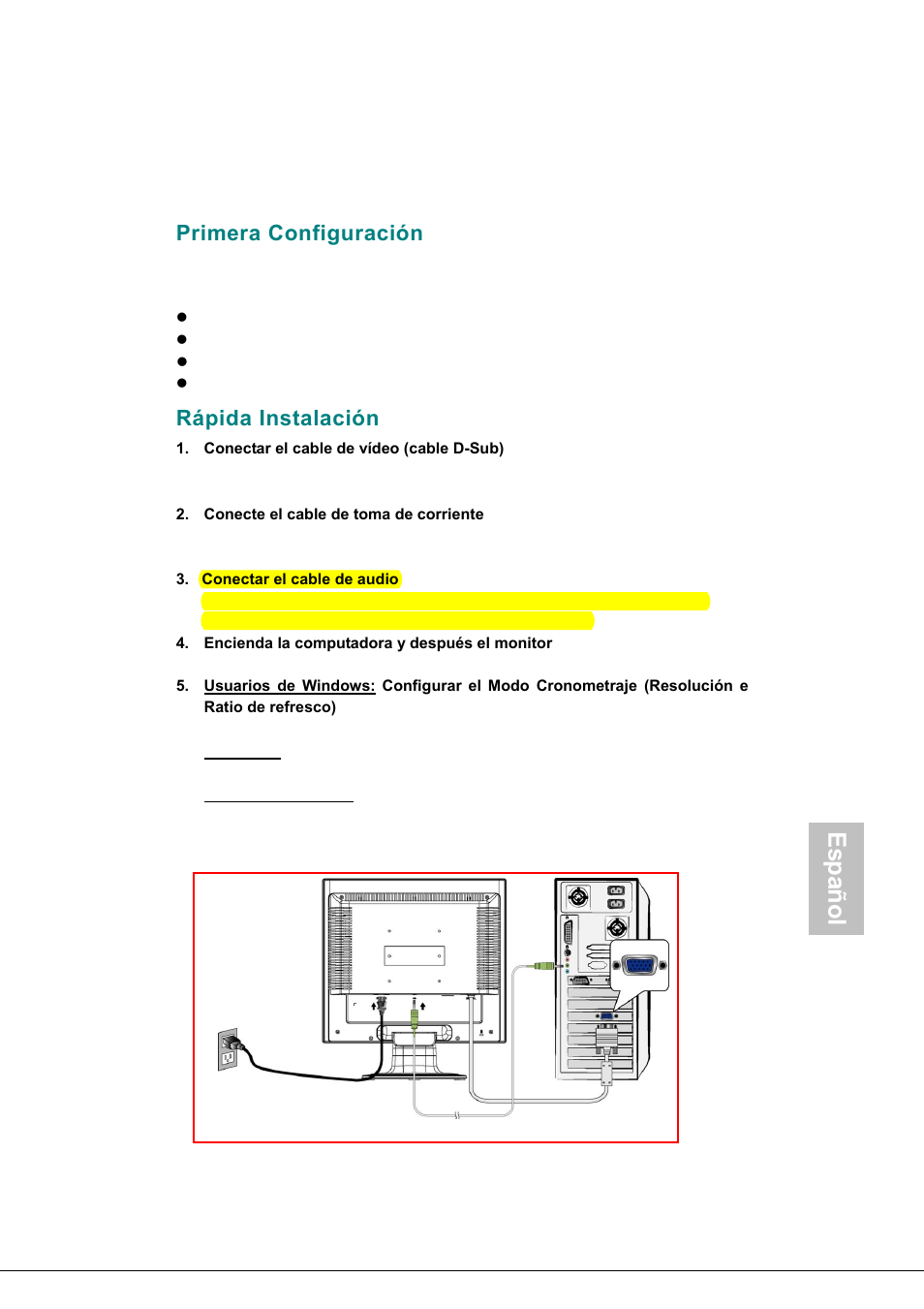 Primera configuración, Rápida instalación, Español | AOC 177Sa-1 User Manual | Page 29 / 37