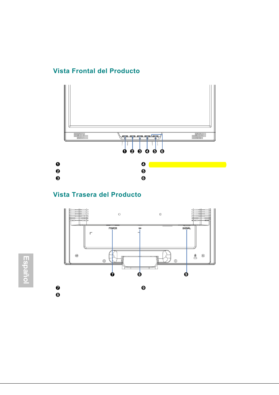Vista frontal del producto, Vista trasera del producto, Español | AOC 177Sa-1 User Manual | Page 30 / 37