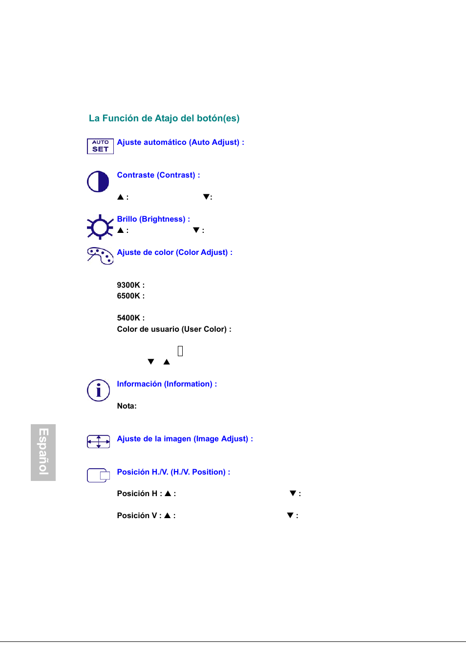 Español | AOC 177Sa-1 User Manual | Page 32 / 37