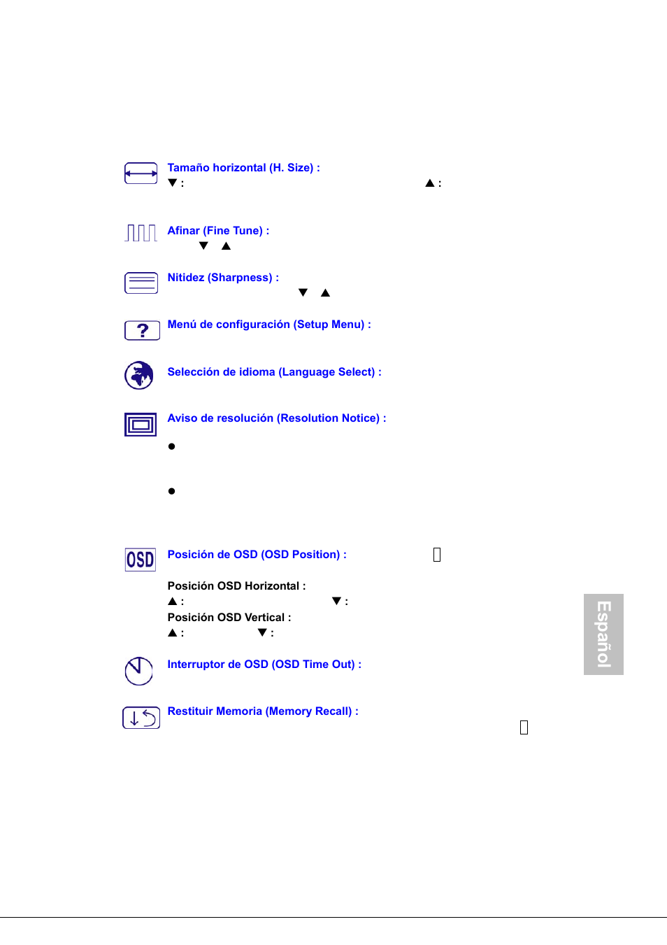 Español | AOC 177Sa-1 User Manual | Page 33 / 37