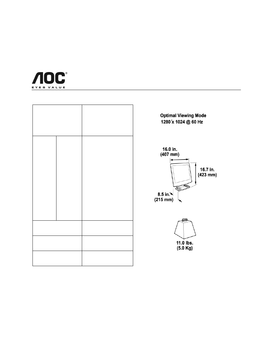 Appendix, Aoc lm720bge, Specifications (continued) | AOC LM720BGE User Manual | Page 17 / 19