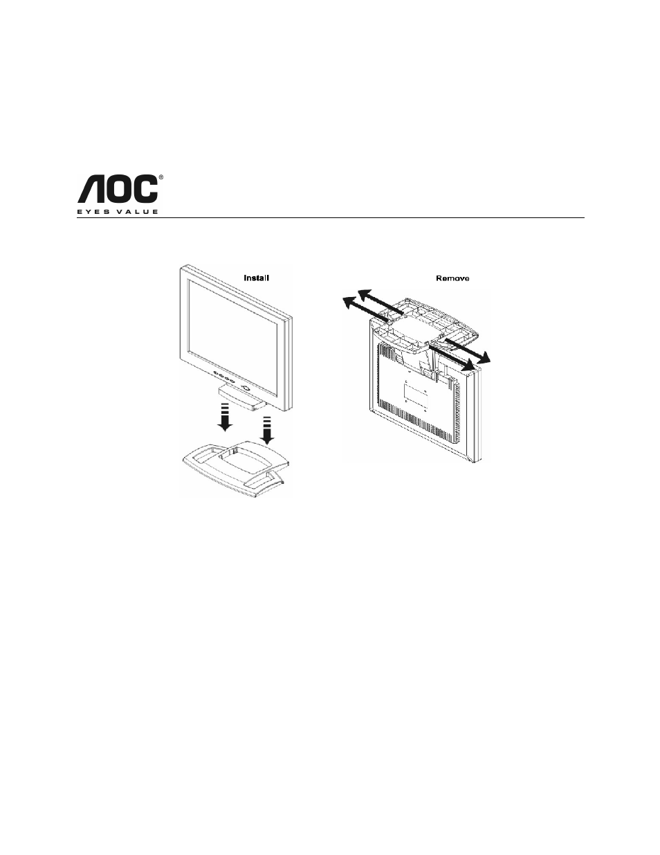 Before you operate the monitor, Aoc lm720bge, Installing & removing the base general features | Package contents | AOC LM720BGE User Manual | Page 5 / 19