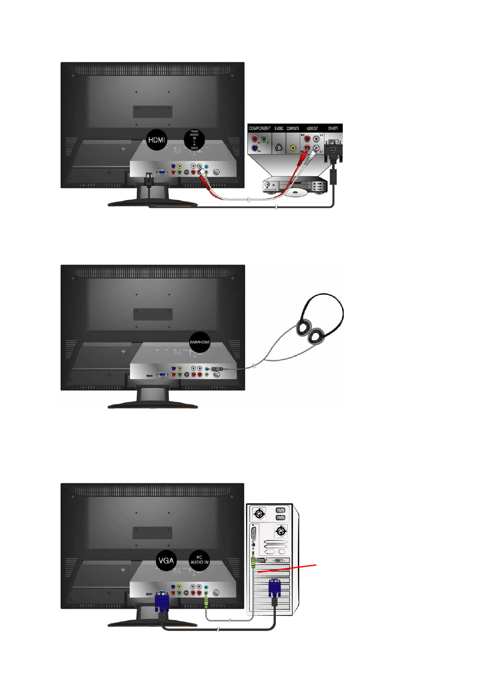 Connecting to the headphone, Connecting to a computer | AOC ENVISION L24H898 User Manual | Page 20 / 40