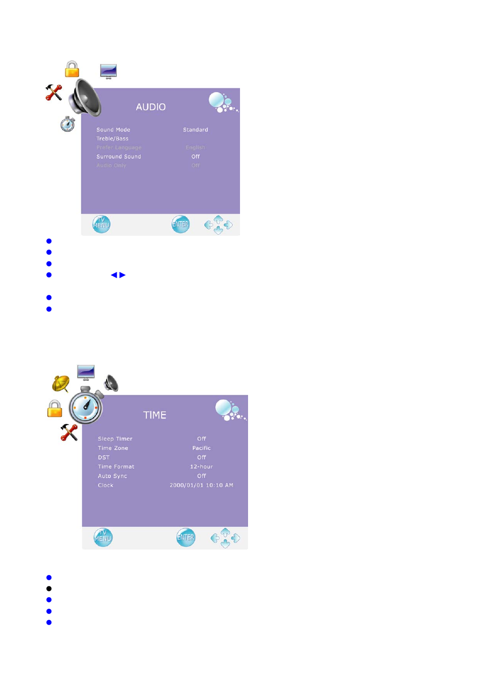 Time menu | AOC ENVISION L24H898 User Manual | Page 28 / 40