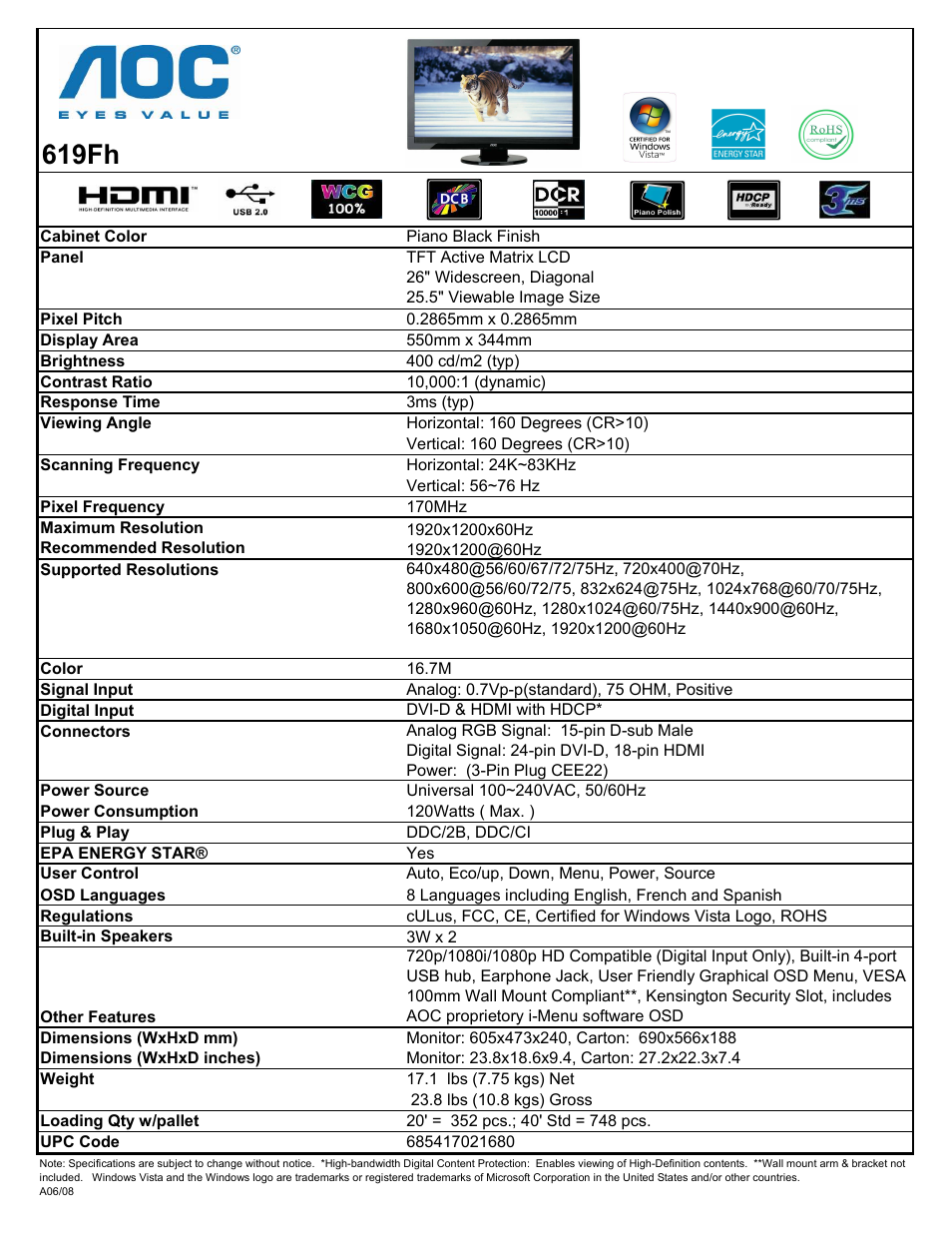 AOC 619Fh User Manual | 1 page