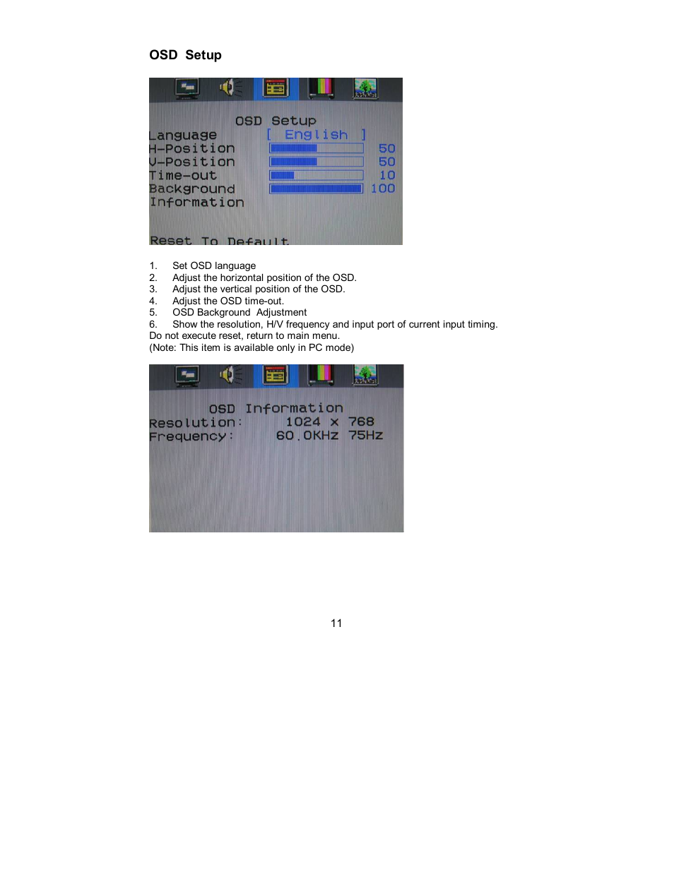 Osd setup | AOC A17UX231 User Manual | Page 10 / 24