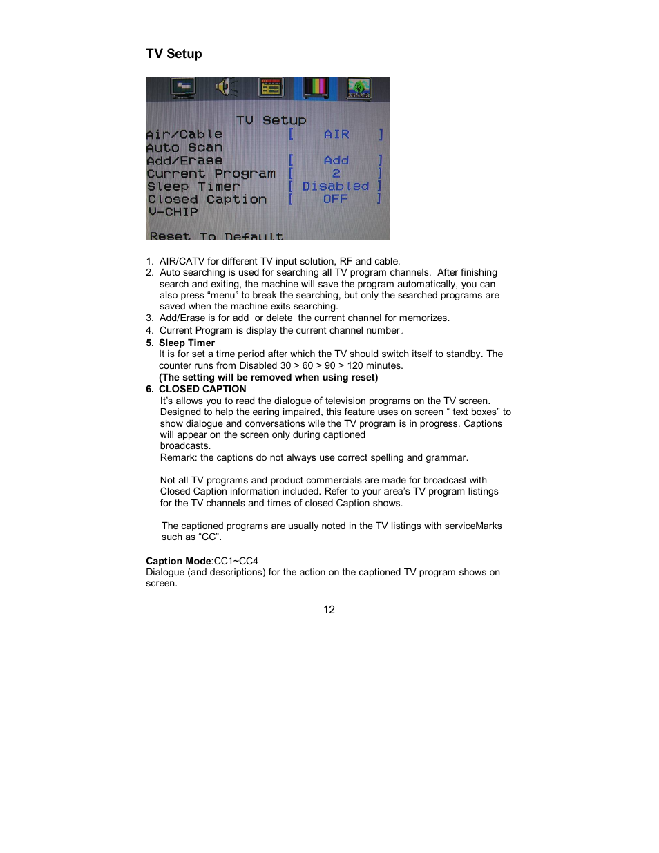 Tv setup | AOC A17UX231 User Manual | Page 11 / 24