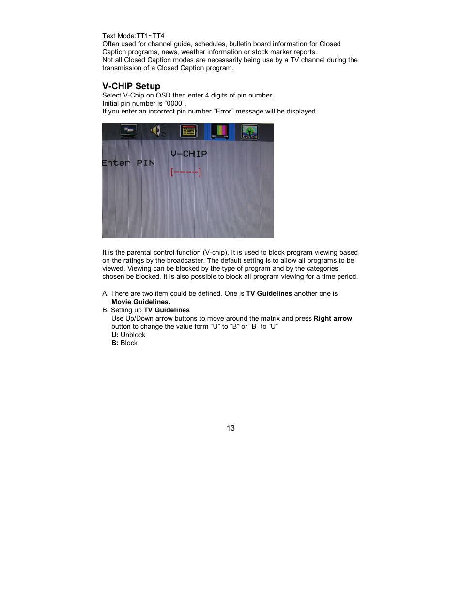 V-chip setup | AOC A17UX231 User Manual | Page 12 / 24