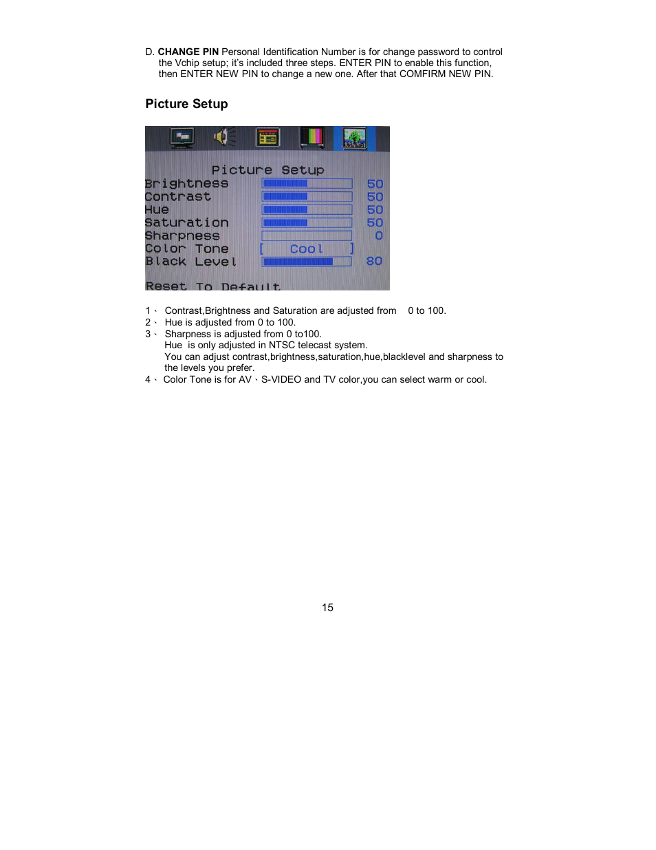 Picture setup | AOC A17UX231 User Manual | Page 14 / 24