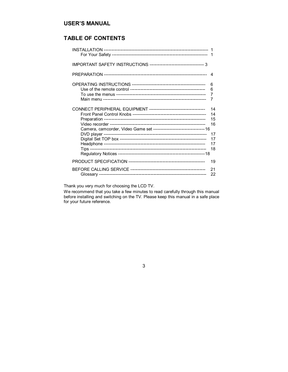 User’s manual table of contents | AOC A17UX231 User Manual | Page 2 / 24