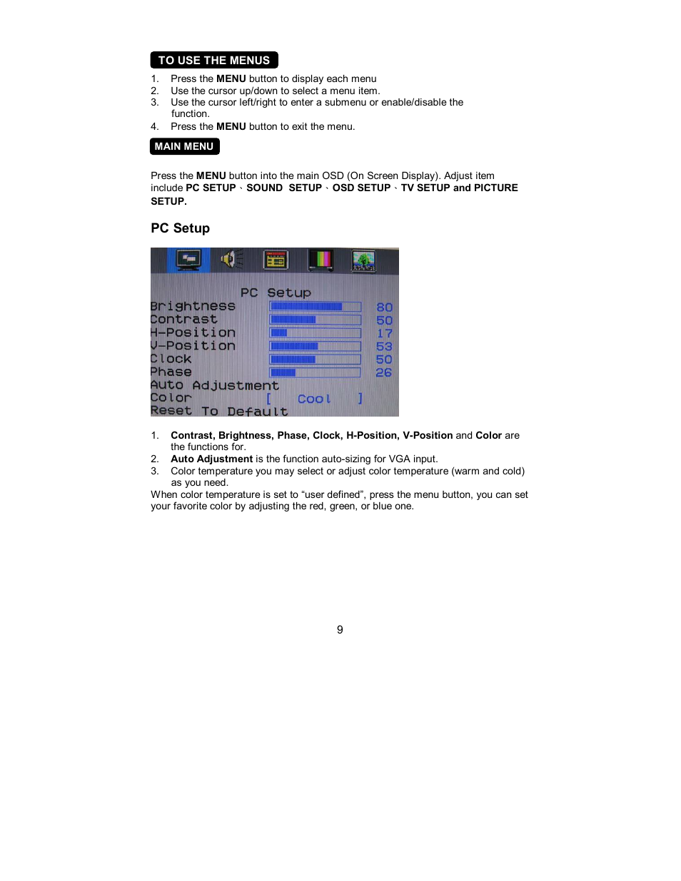 Pc setup | AOC A17UX231 User Manual | Page 8 / 24