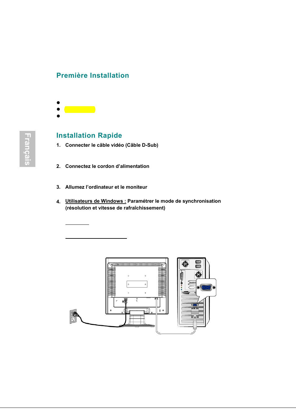 Première installation, Installation rapide, Français | AOC 197S-1 User Manual | Page 16 / 34