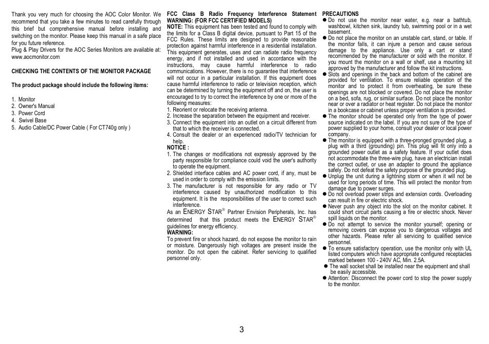 AOC CT700G User Manual | Page 2 / 7