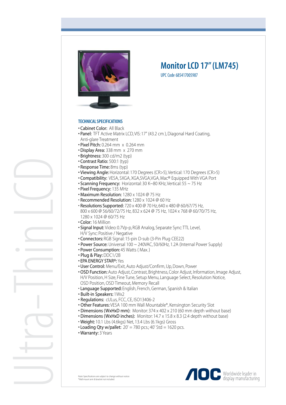 AOC LM745 User Manual | 1 page