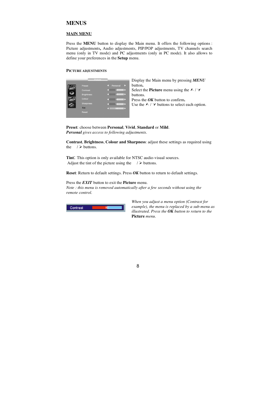 Menus | AOC N27W551T User Manual | Page 9 / 21