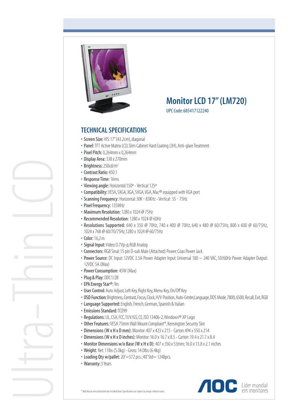 AOC LM720 - 17" User Manual | 1 page