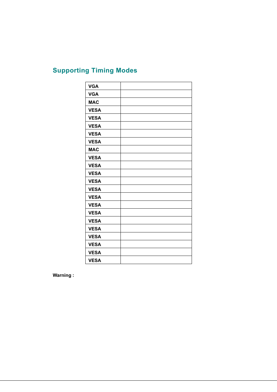 Supporting timing modes | AOC 19LVWK User Manual | Page 11 / 14