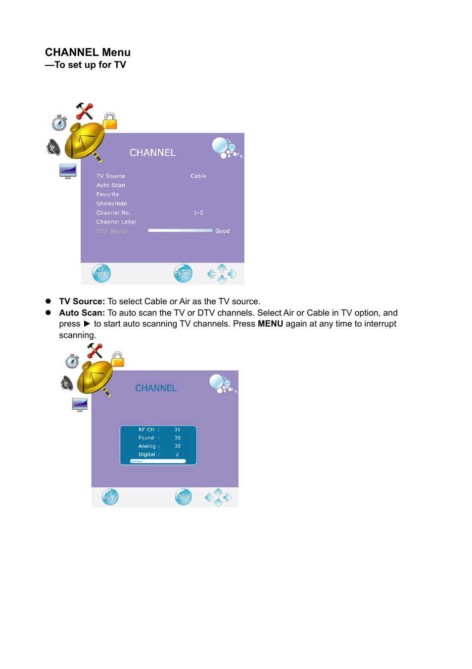 Channel menu | AOC Envision Series L22H998 User Manual | Page 35 / 40