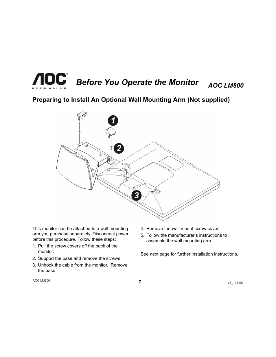 Before you operate the monitor, Aoc lm800 | AOC LM800 User Manual | Page 7 / 19