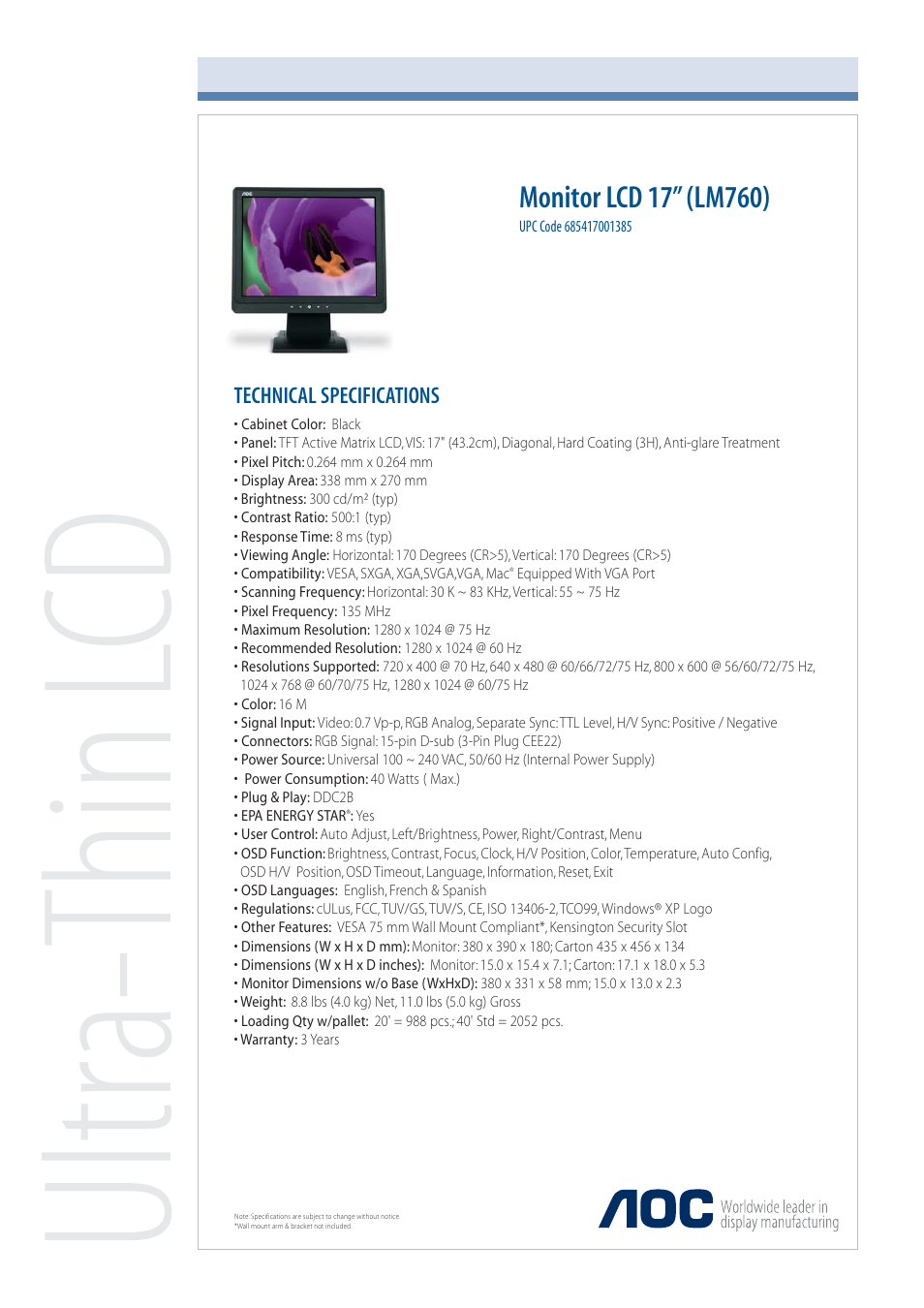 AOC 17" LM760 User Manual | 1 page