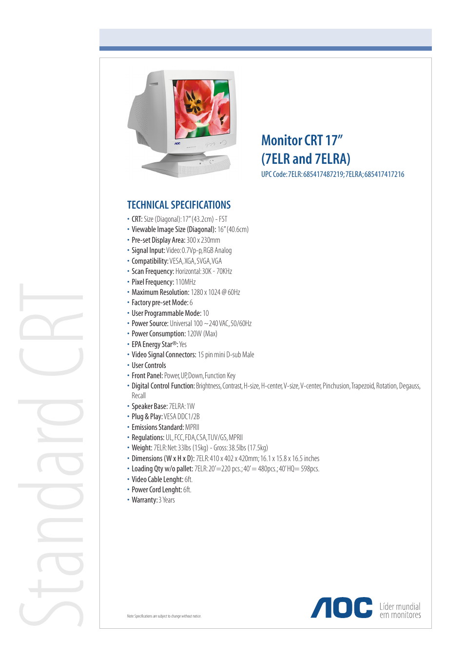 AOC 7ELRA User Manual | 1 page