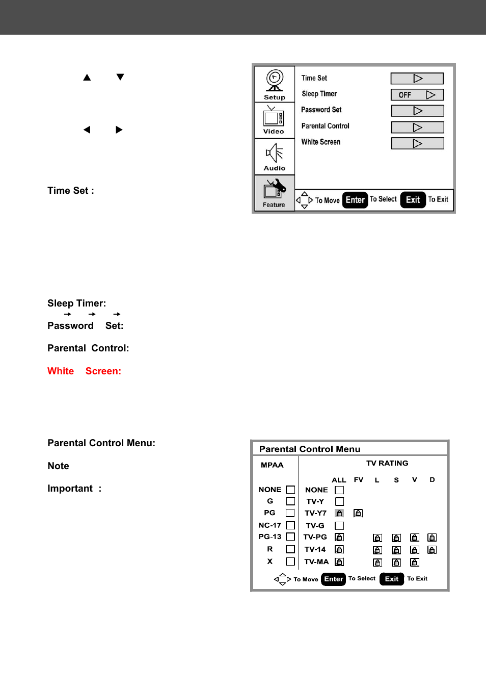 Osd menu descriptions | AOC A42W64AT4 User Manual | Page 14 / 19