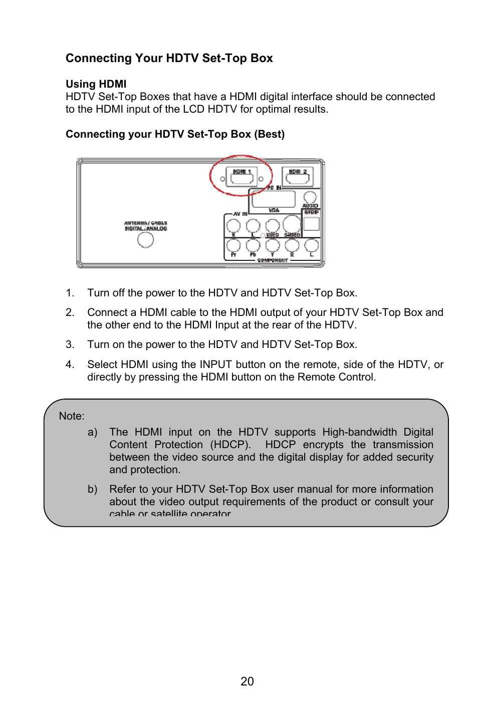 20 connecting your hdtv set-top box | AOC L32W861 User Manual | Page 22 / 43