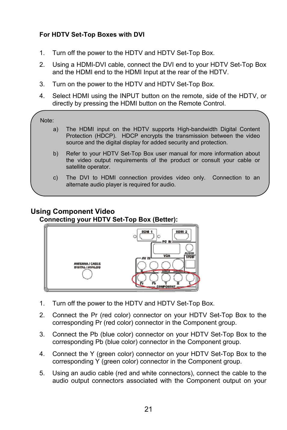 Using component video | AOC L32W861 User Manual | Page 23 / 43