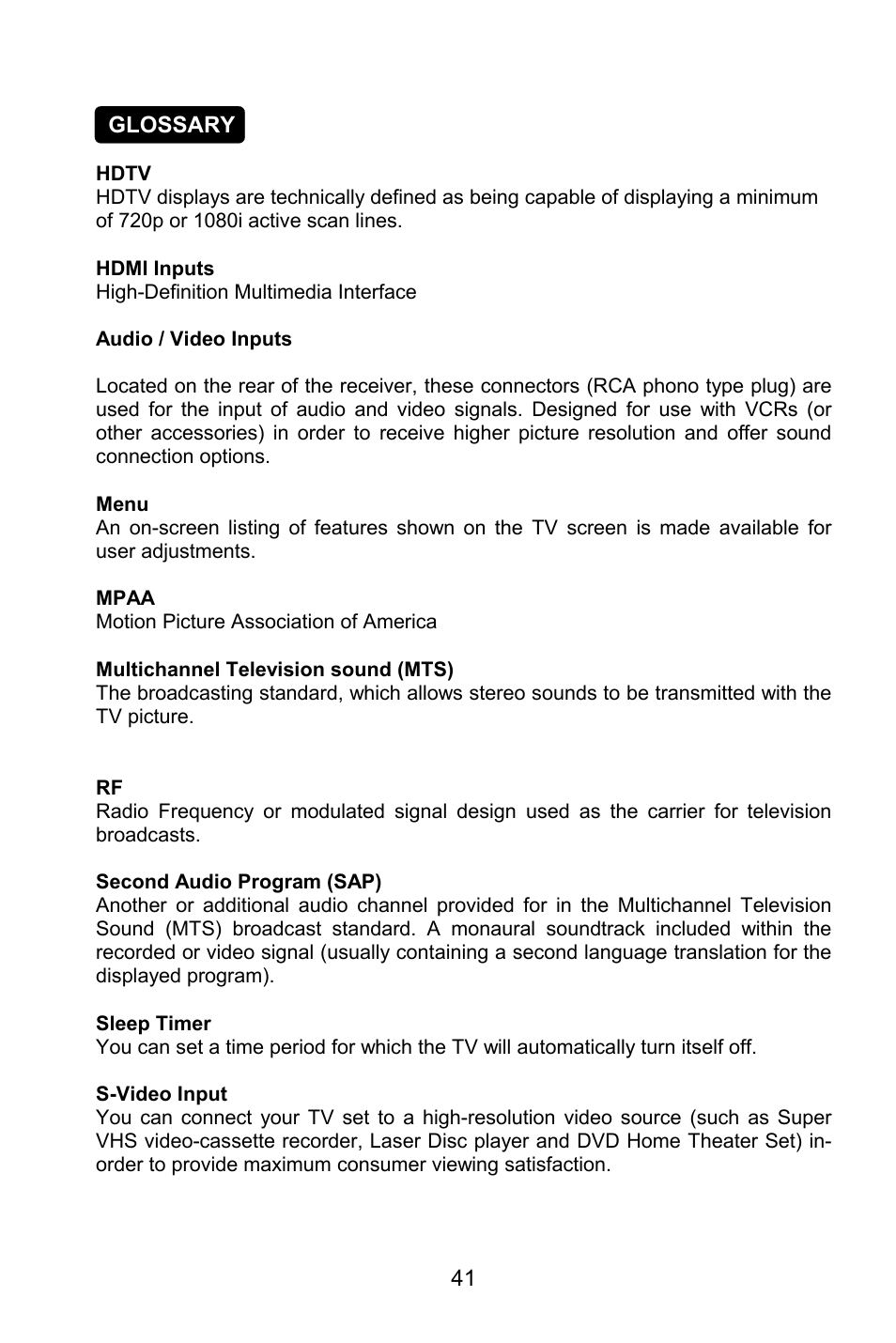 Glossary | AOC L32W861 User Manual | Page 43 / 43
