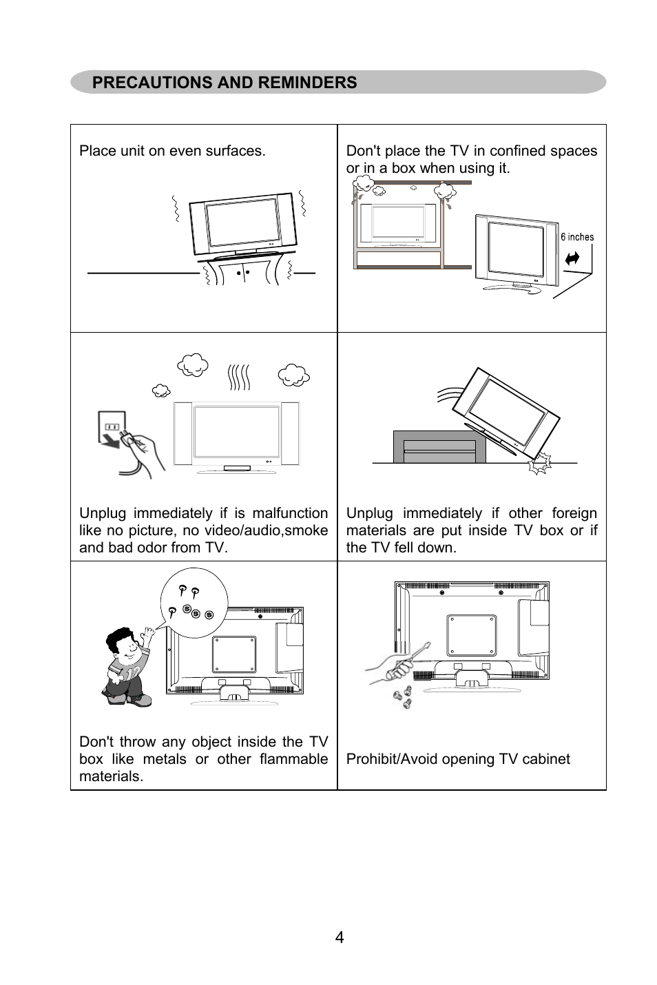 Precautions and reminders | AOC L32W861 User Manual | Page 6 / 43