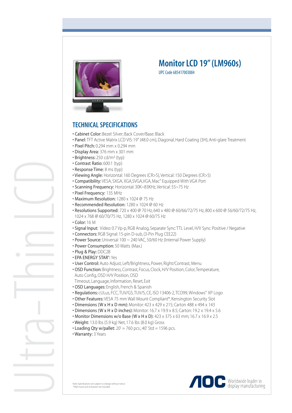 AOC LM960s User Manual | 1 page