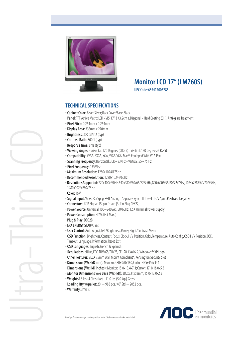 AOC LM760S User Manual | 1 page