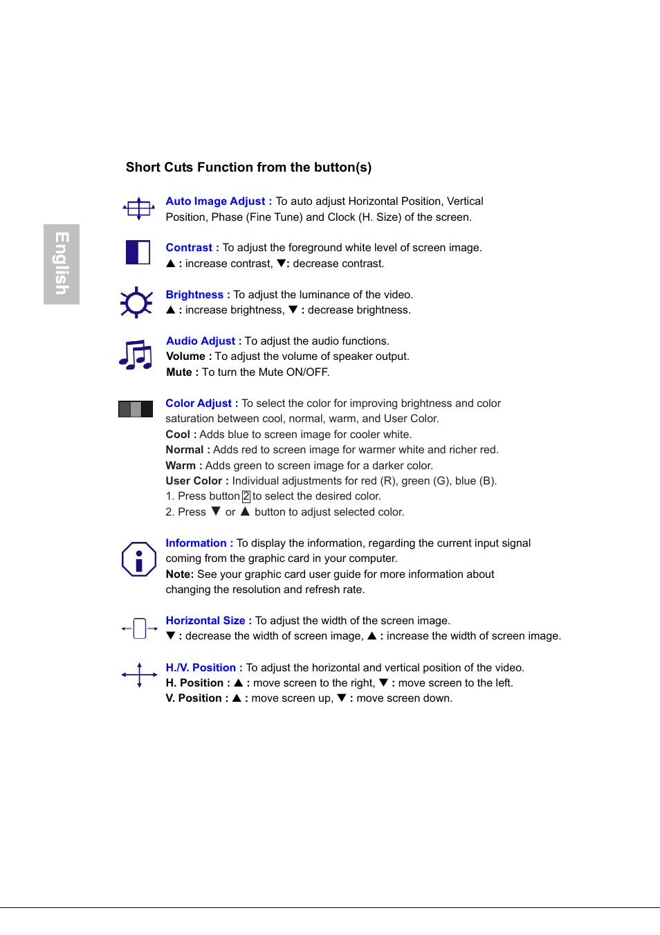 English, Glish | AOC 718Swag-1 User Manual | Page 11 / 57