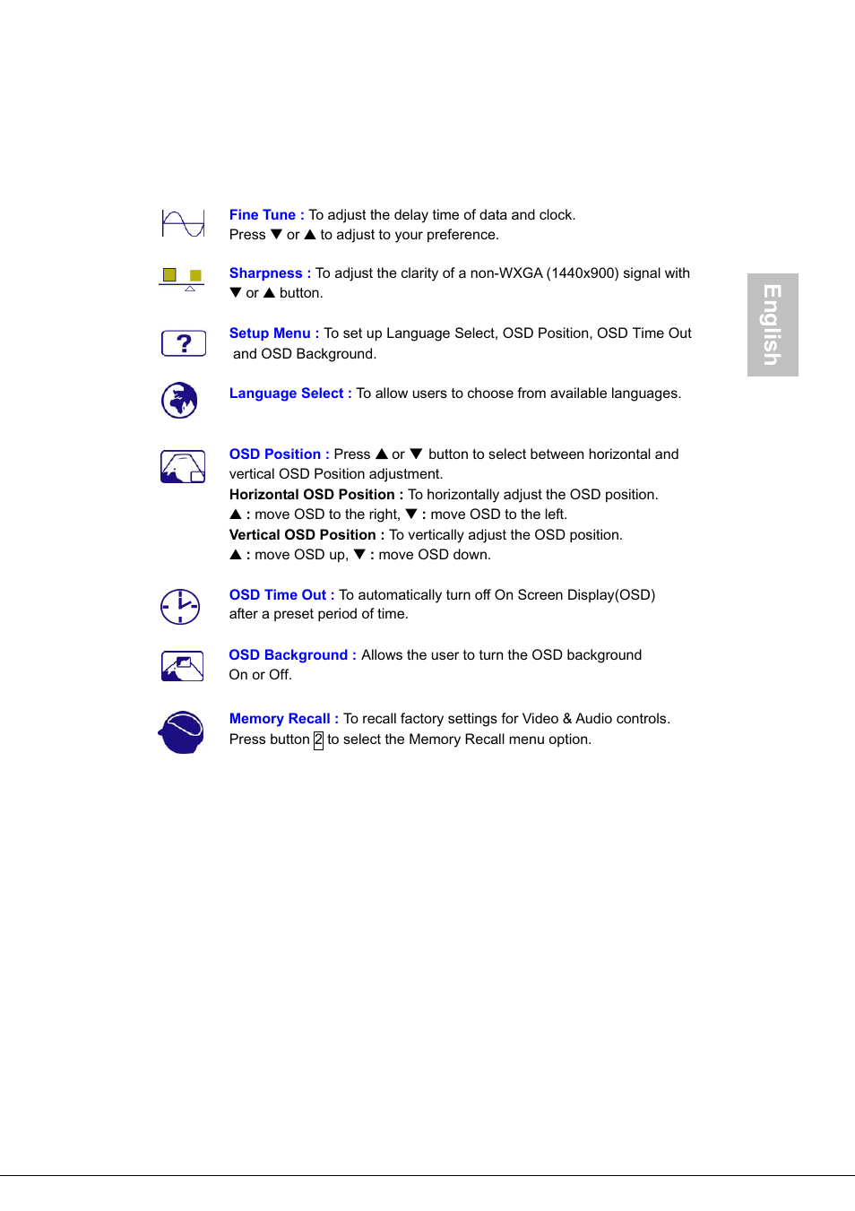English | AOC 718Swag-1 User Manual | Page 12 / 57
