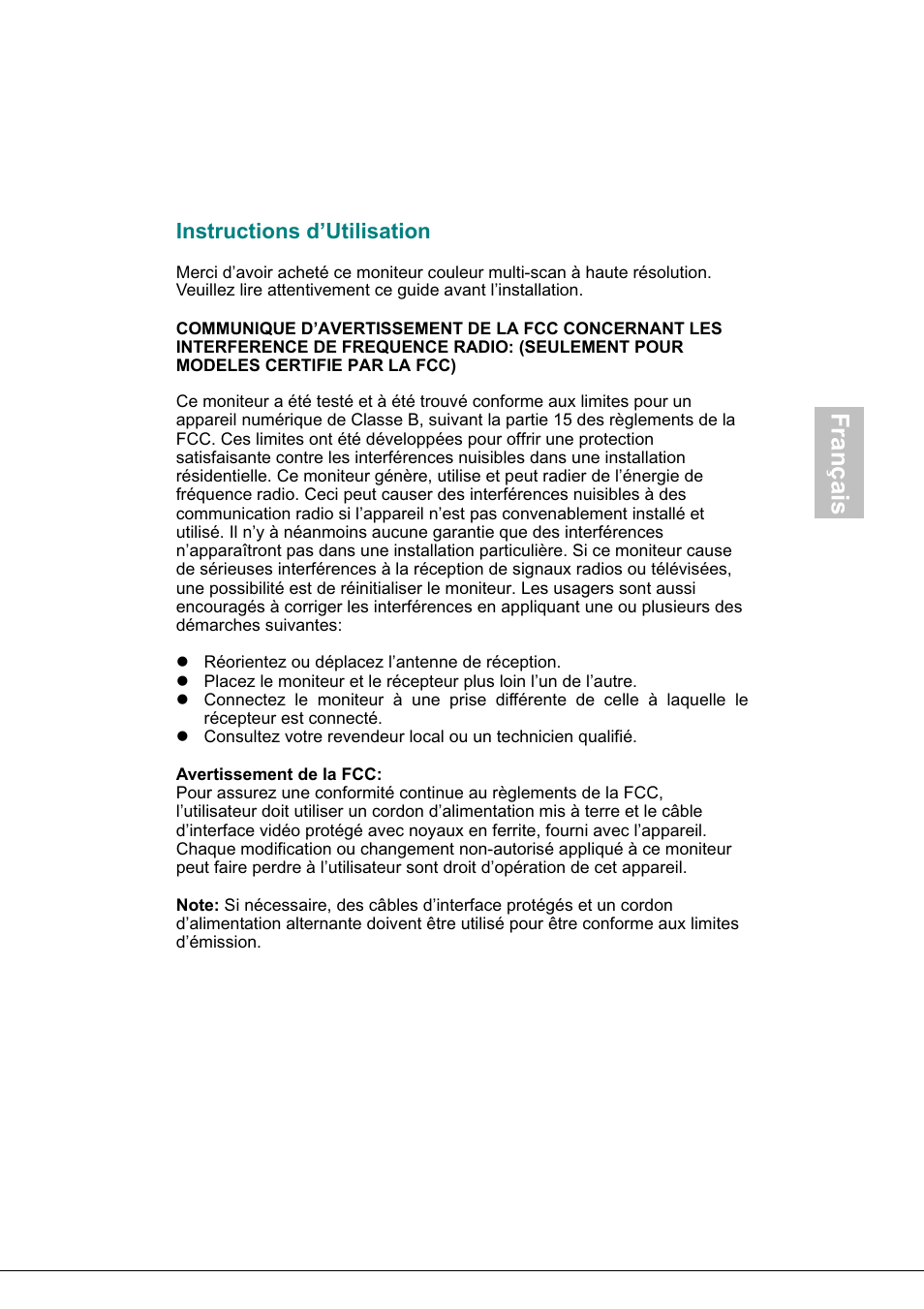 Instructions d’utilisation, Français | AOC 718Swag-1 User Manual | Page 16 / 57