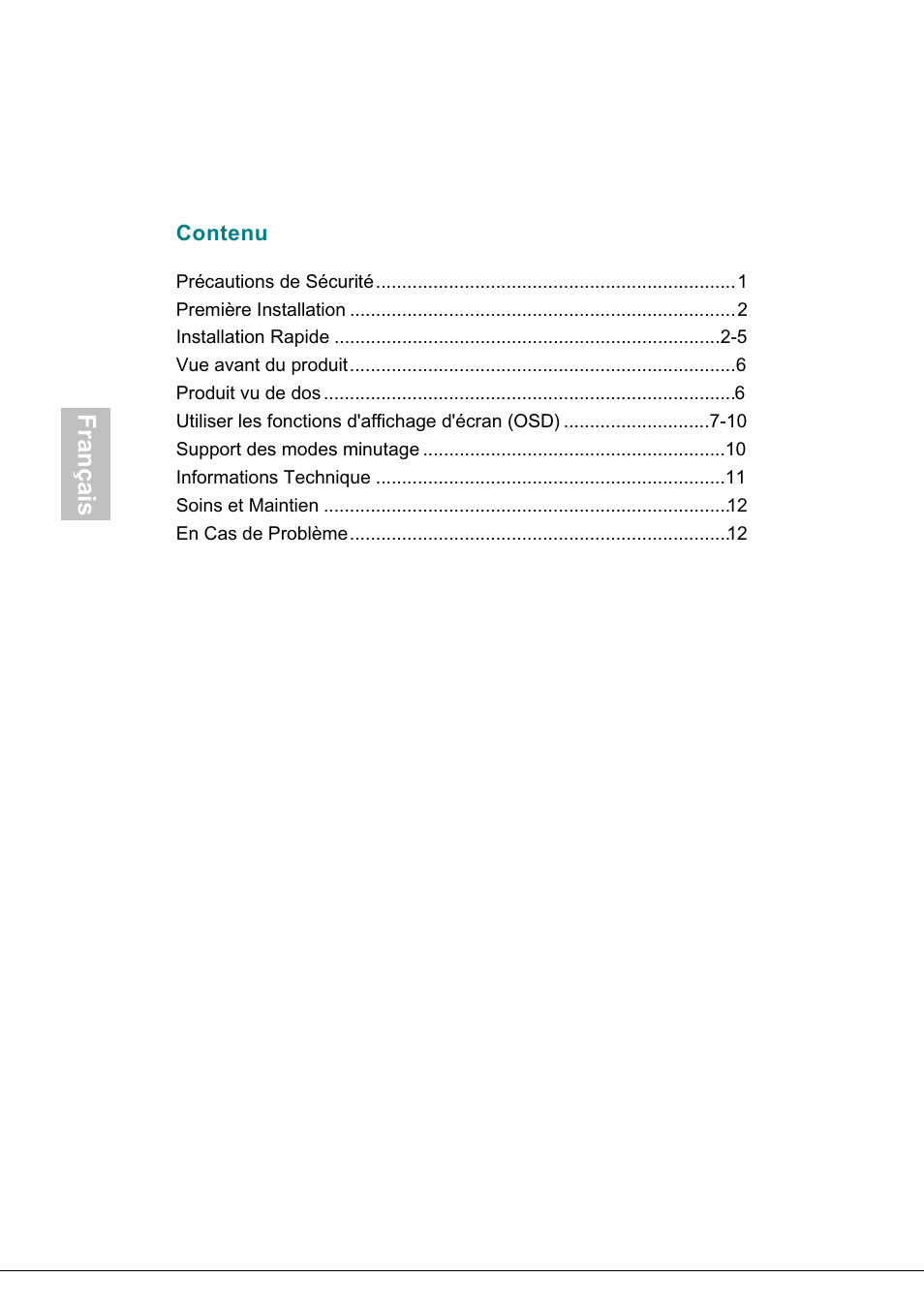 Contenu, Français | AOC 718Swag-1 User Manual | Page 17 / 57