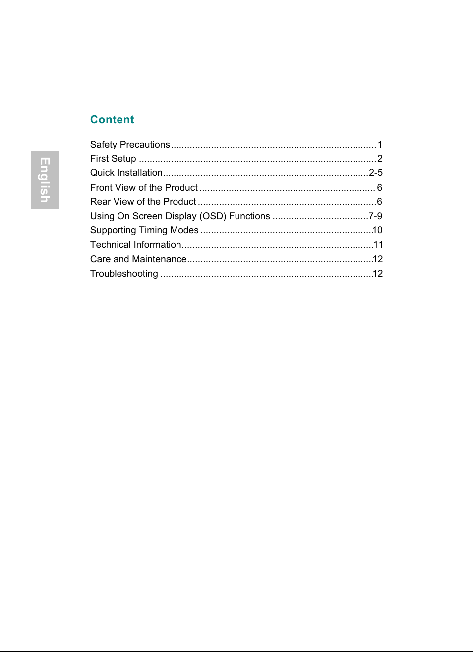 Content, English | AOC 718Swag-1 User Manual | Page 3 / 57