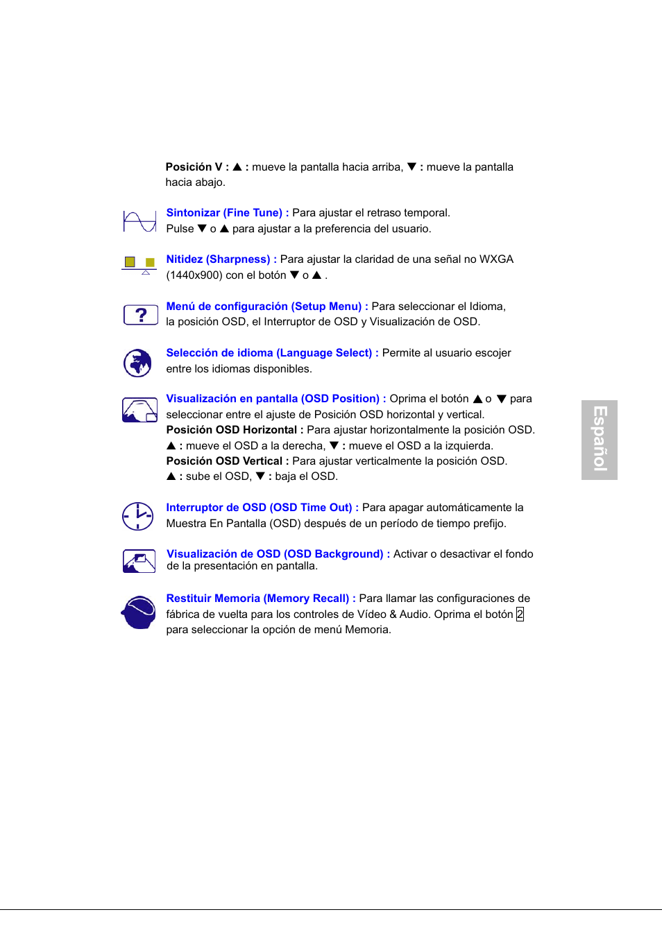 Español | AOC 718Swag-1 User Manual | Page 40 / 57