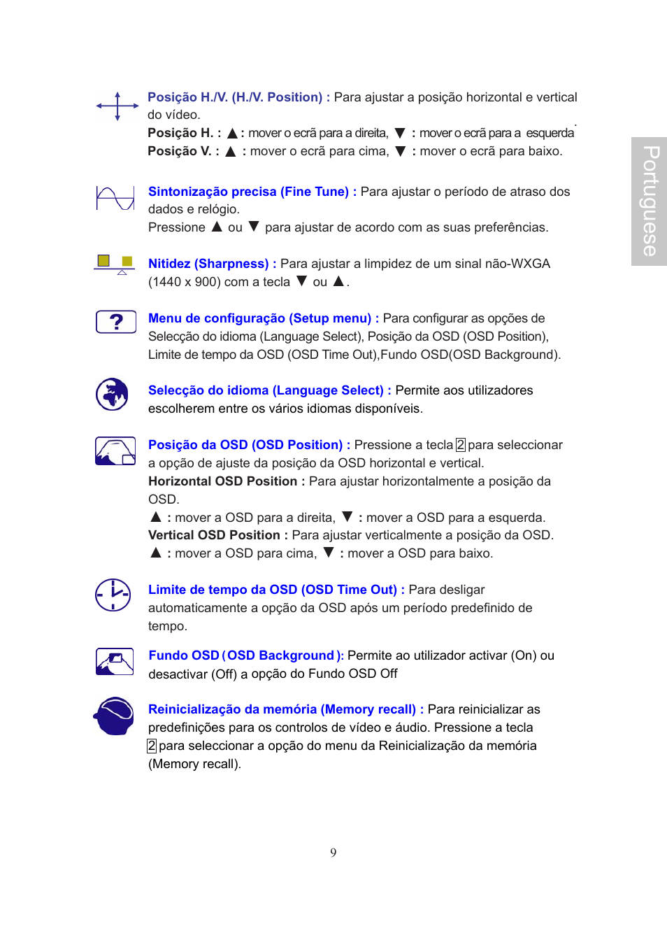 Portuguese | AOC 718Swag-1 User Manual | Page 54 / 57