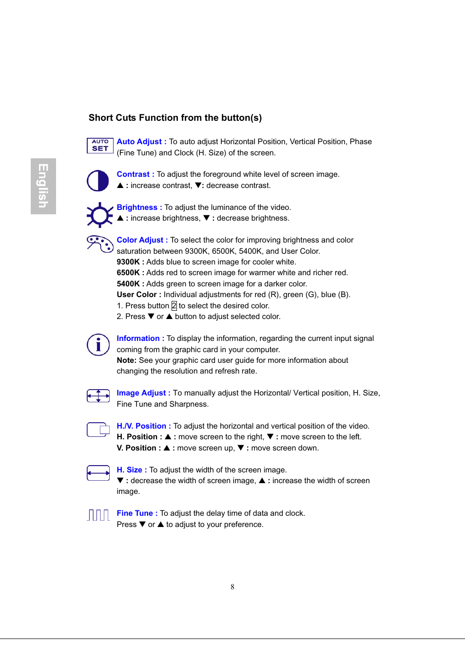 English, Glish | AOC 919Sw-1 User Manual | Page 11 / 47