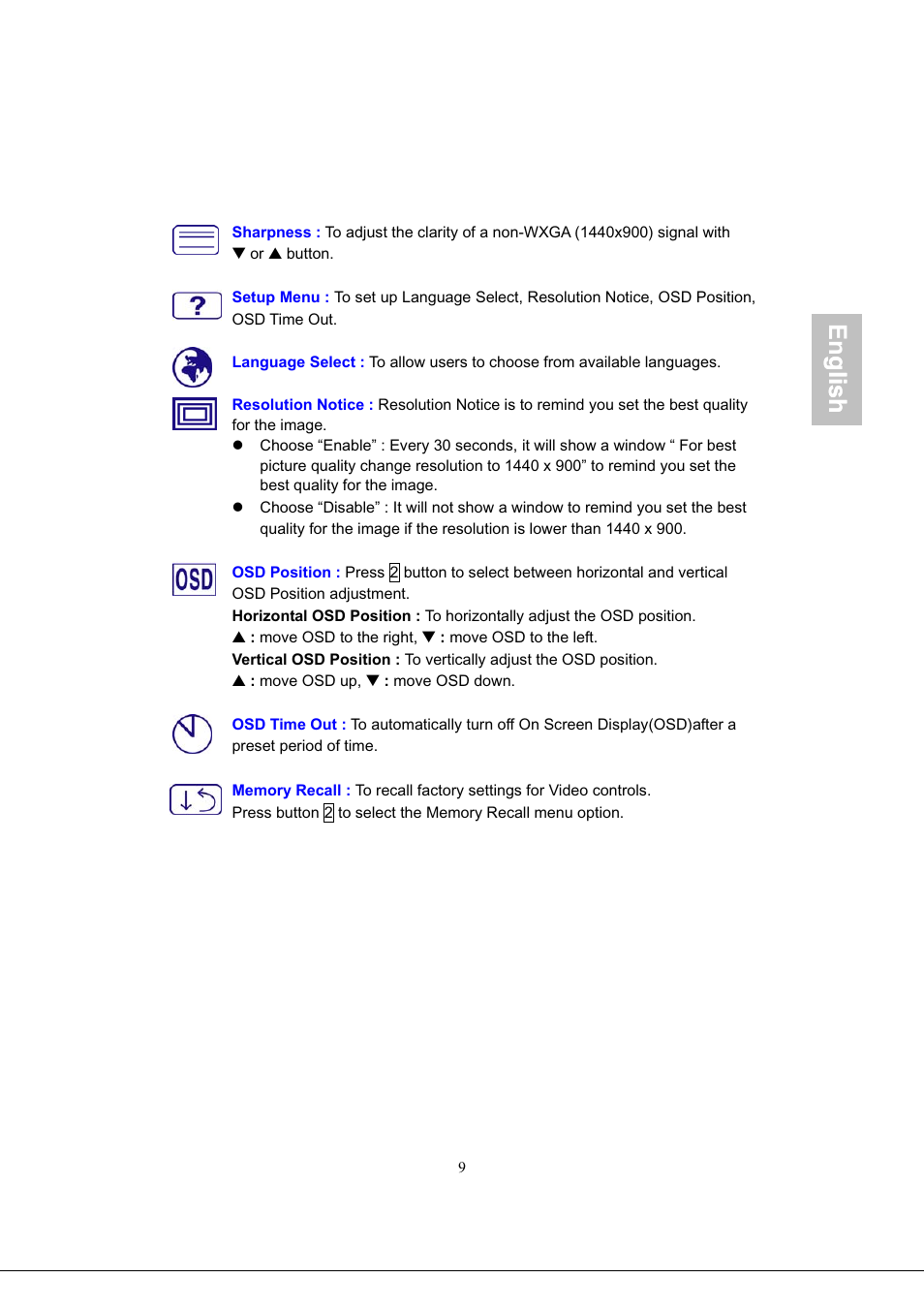 English, Glish | AOC 919Sw-1 User Manual | Page 12 / 47