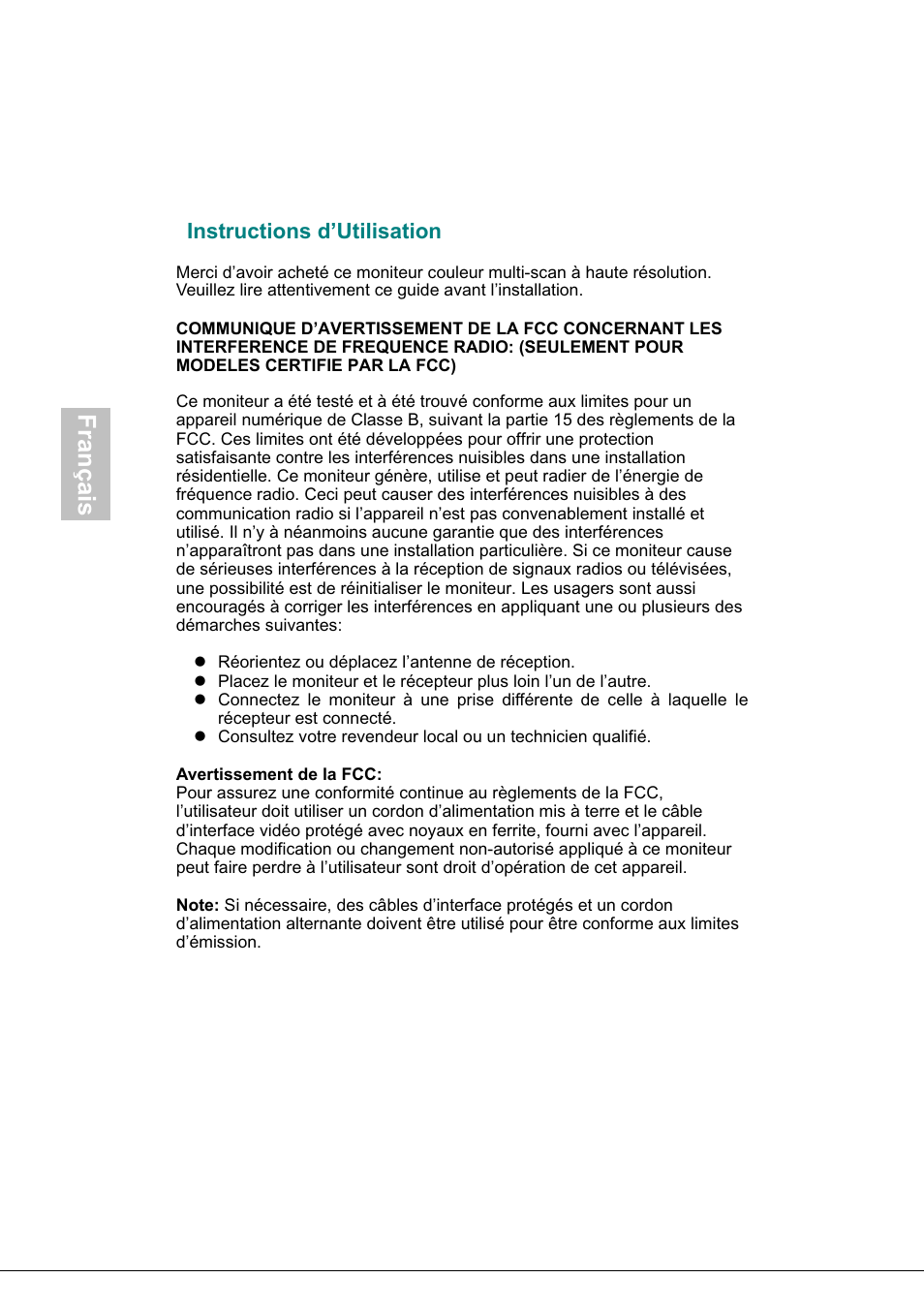 Instructions d’utilisation, Français | AOC 919Sw-1 User Manual | Page 17 / 47