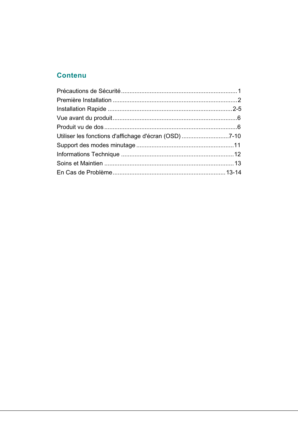 Contenu | AOC 919Sw-1 User Manual | Page 18 / 47