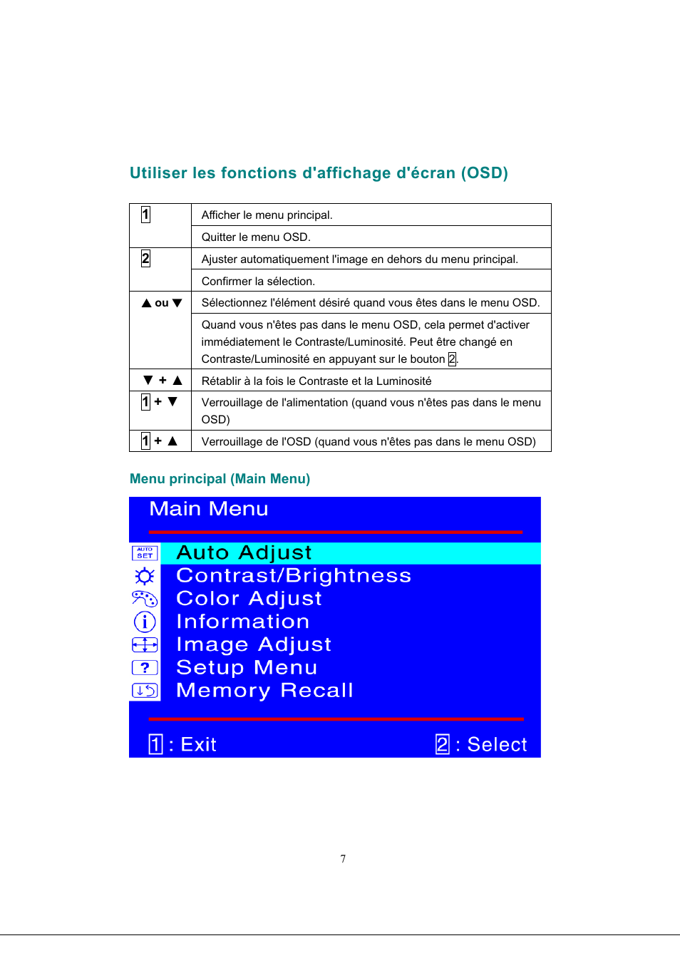 Utiliser les fonctions d'affichage d'écran (osd) | AOC 919Sw-1 User Manual | Page 25 / 47