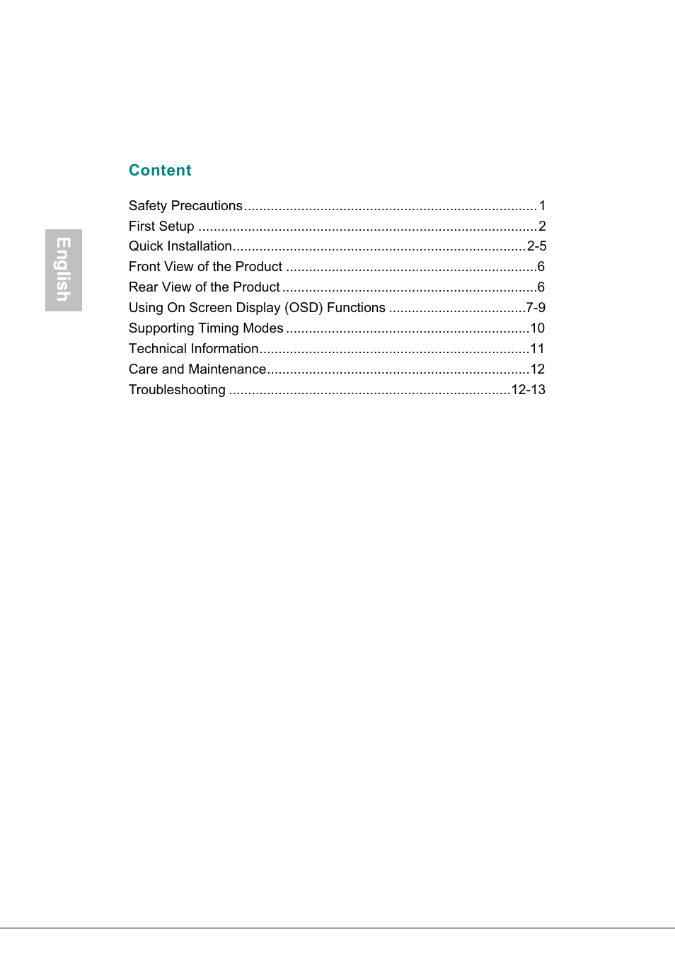 Content, English, Glish | AOC 919Sw-1 User Manual | Page 3 / 47