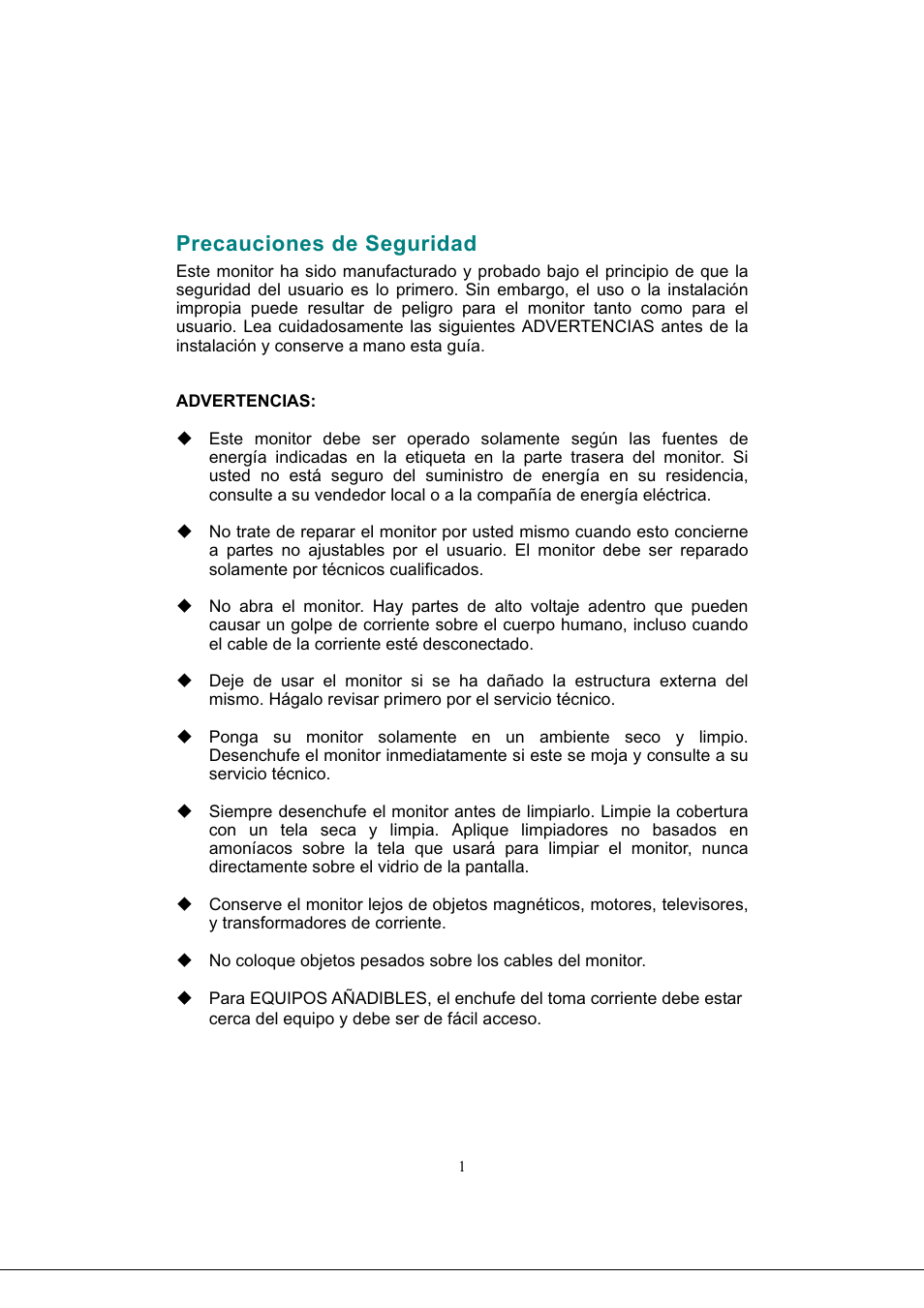 Precauciones de seguridad | AOC 919Sw-1 User Manual | Page 35 / 47