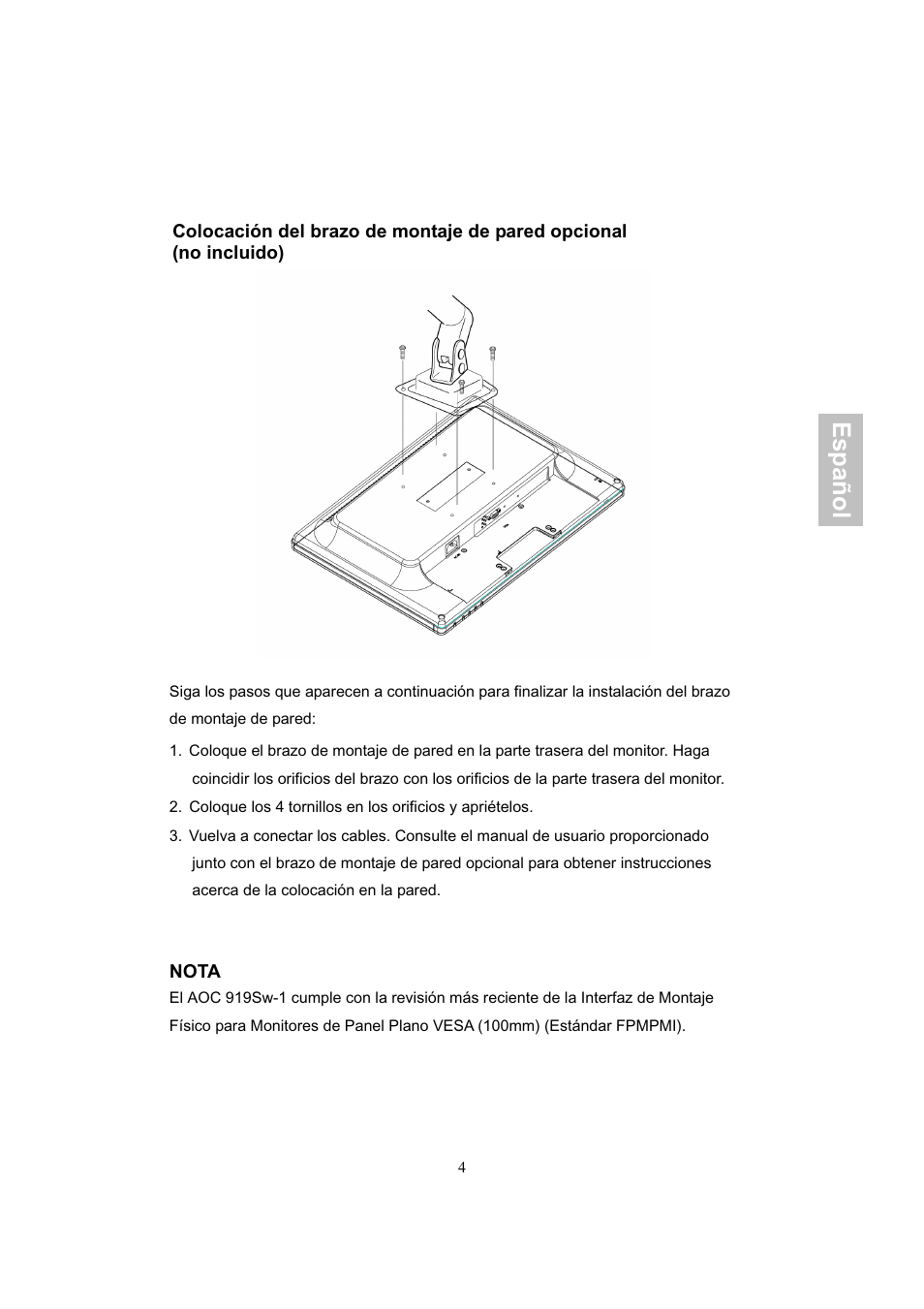 Español | AOC 919Sw-1 User Manual | Page 38 / 47