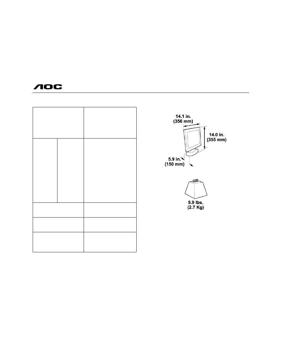 Appendix, Lm540, Specifications (continued) | AOC LM540 User Manual | Page 17 / 19